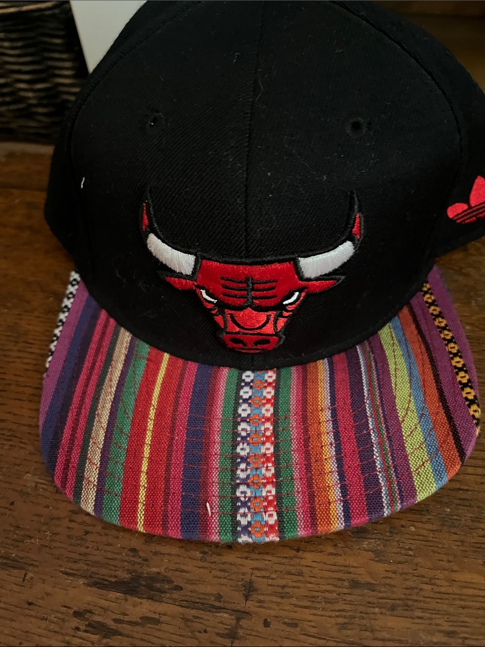 Chicago Bulls Kids Black Snapback Hat with Colorful Stripe Brim